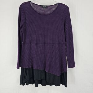 Comfy USA Women's Size Small Purple Thermal Tunic With Black Layered Hem